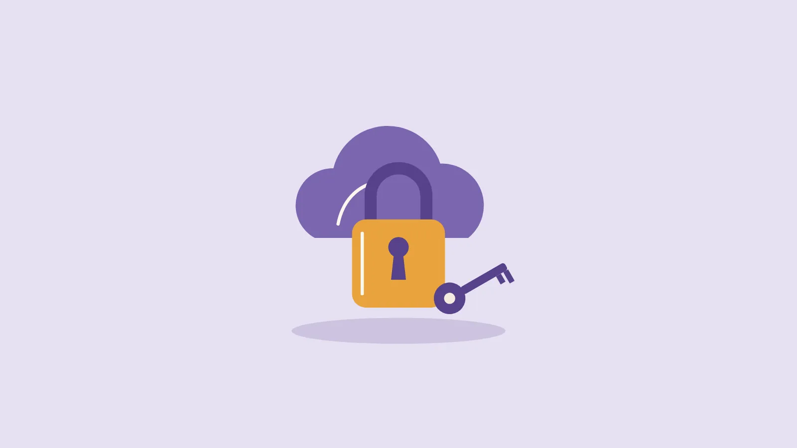 A padlock in front of a cloud, with a key.